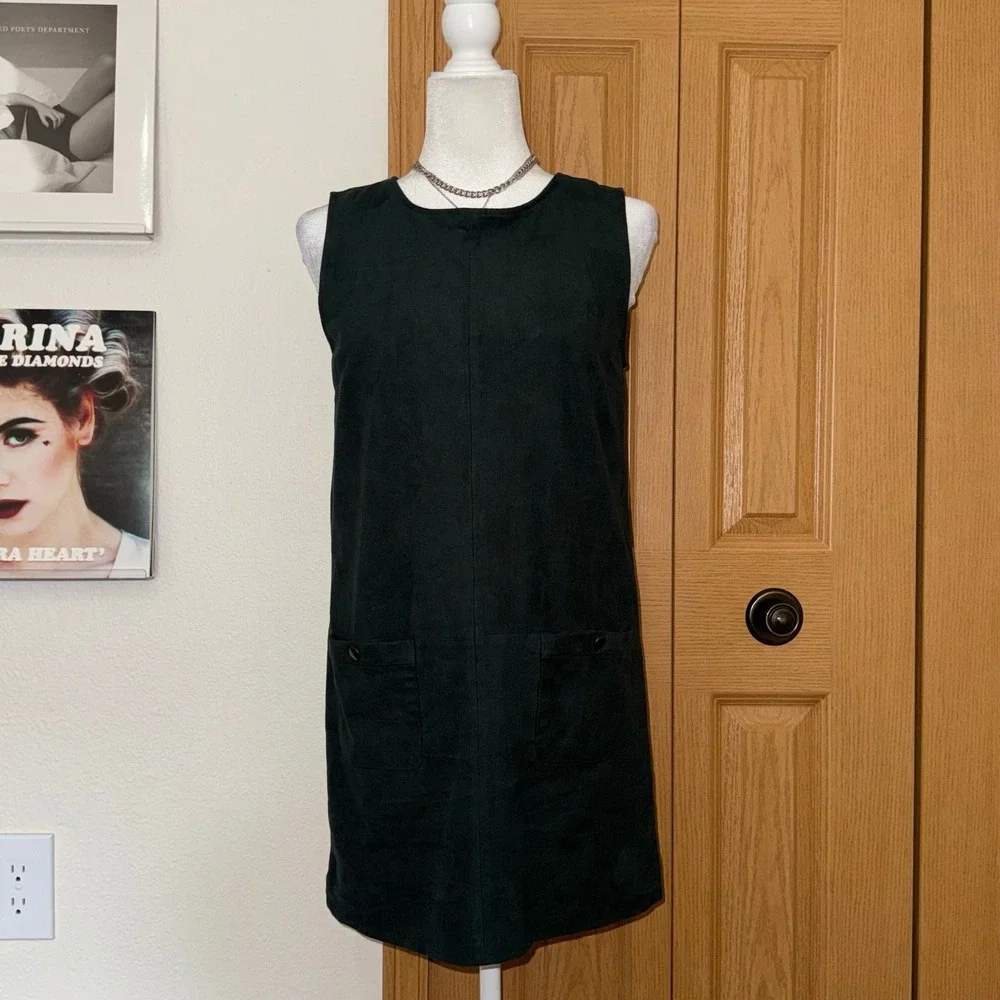 Forgiveness Green Faux Suede Sleeveless Pocket Shift Dress Size Medium Boho Twee